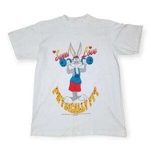 Vintage Bugs Bunny White 1990s Looney Tunes Physically Fit T-Shirt Size Large